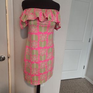 Strapless Pink and Green Floral Dress